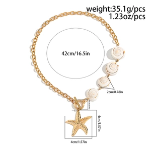 Detailed view of bohemian shell necklace with starfish pendant and size specifications