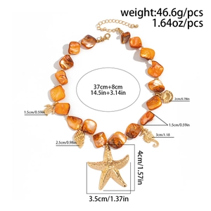 Detailed size measurement of ocean theme shell necklace with starfish and seahorse pendants