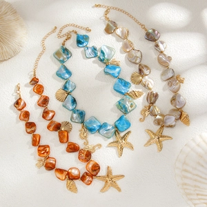 Ocean style beach necklaces with starfish shell pendants and colorful beads