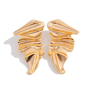 Statement layered folded gold stud earrings with a minimalist polished wrinkled texture