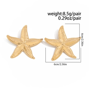 Detailed view of large gold starfish earrings with weight and size specifications