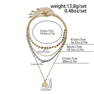 Tableau des tailles du collier bohème à 4 rangs avec détails des longueurs et perles