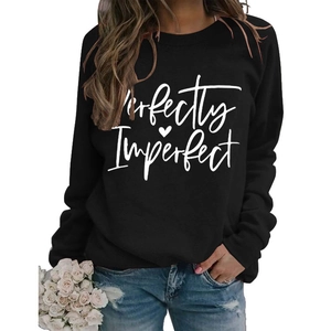 Women's black crewneck sweatshirt with Perfectly Imperfect print and heart motif