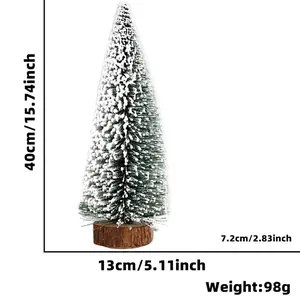 Mini albero di Natale verde con neve finta e base in legno naturale, altezza 40 cm