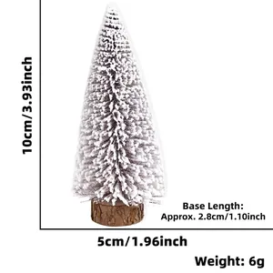 Detailed size specifications for a 10cm mini frosted Christmas tree with a wooden base
