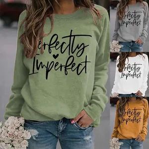 Women Sweatshirt Crewneck Long Sleeve Cotton Blend Loose Casual Perfectly Imperfect Letter Print Pullover Streetwear Top