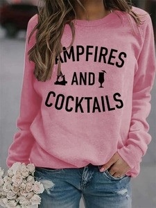 Pink long sleeve sweatshirt featuring Campfires and Cocktails graphic in street style