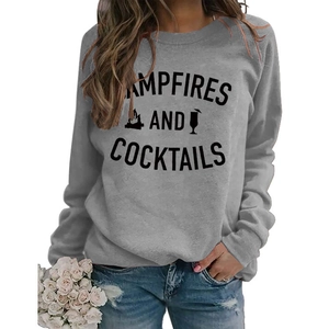 Gray long sleeve sweatshirt with Campfires and Cocktails letter print for women