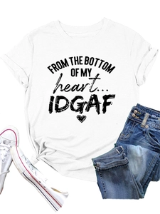 Flat lay of white cotton t-shirt with heart graphic and artistic black letter print