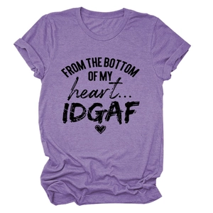 Detail of purple cotton T-shirt featuring vintage distressed heart and text graphic print