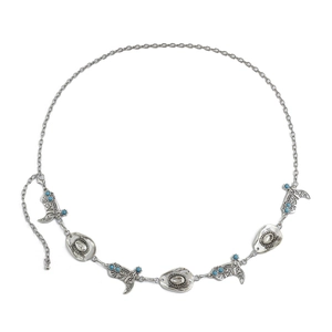 Catena da vita argento con perline turchesi e pendenti a forma di stivali da cowboy