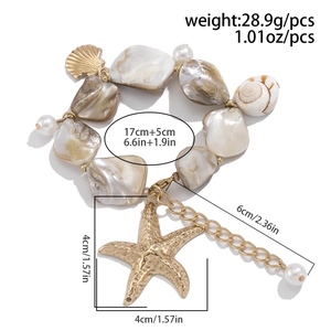 Detail view of bohemian beaded bracelet with starfish pendant and measurements