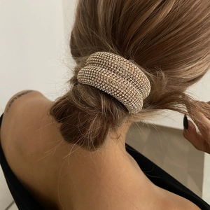 Élastique à Cheveux Élégant en Strass pour Femmes Mode Luxe Léger Alliage Double Couche Anneau de Cheveux pour Fête
