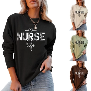 Collage of long sleeve nurse life sweatshirts showing black, beige, and green color options