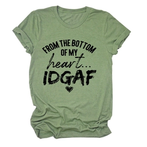 Detailed flat lay of green cotton t-shirt with FROM THE BOTTOM OF MY HEART print