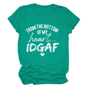Detail of emerald green t-shirt featuring artistic 'From the Bottom' slogan print