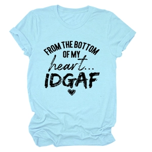 Detail of light blue cotton T-shirt featuring FROM THE BOTTOM OF MY HEART text print