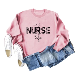 Pink NURSE Life crewneck sweatshirt with leopard print and denim shorts outfit set