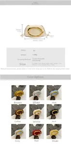 Detailed size specifications and material chart for semi-circle metal handle crossbody bag