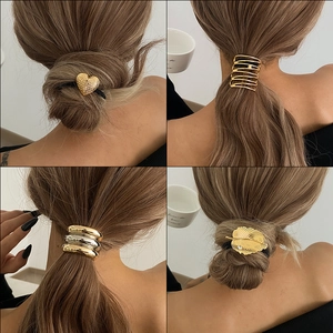 Élastiques À Cheveux En Alliage Avec Décor Géométrique Creux Coeur Feuille Attaches Queue De Cheval Élégantes Accessoires