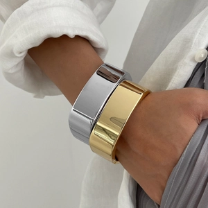 Bracelet Jonc Large Minimaliste Alliage Géométrique Poli Miroir Haute Brillance Bracelet Pour Femme Bijoux Mode Moderne