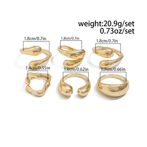 Set of 6 gold liquid lava rings with specific inner diameters and total weight detail