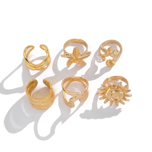 6er-Set goldene Seestern Muschel Ringe mit Sonnenmaske und Perlen für Damen