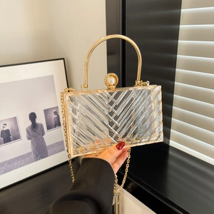 Damen Transparent Acryl Abendtasche Mit Gold Metallgriff Künstliche Perlenverschluss Chevron Muster Mode Clutch Für Hochzeit Party