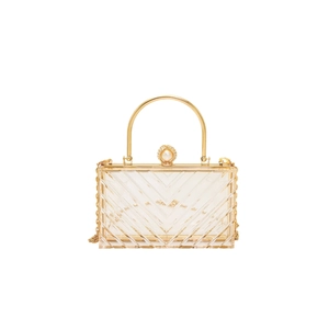 Transparente Acryl-Abendtasche mit V-Struktur, Goldrahmen und Perlenverschluss