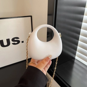 Minimalist Acrylic Mini Handbag For Women Korean Fashion Crossbody Bag With Gold Chain Strap Elliptical Hollow Handle Party Bag