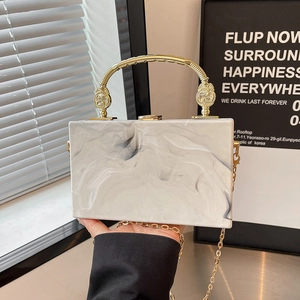 Marble Pattern Acrylic Box Clutch Bag With Gold Metal Handle And Chain Strap Vintage Evening Crossbody Bag For Women Party