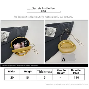 Size guide for ginger evening bag showing dimensions and capacity on a white background