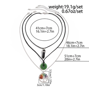Detailed size specifications for the layered baroque pearl and stone pendant necklace set