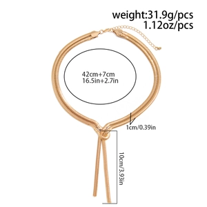 Size chart showing dimensions of gold snake bone chain necklace with tie knot detail