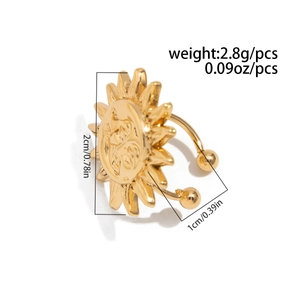 Detailed view of a 2cm golden sun clip-on earring with radiant sunburst texture