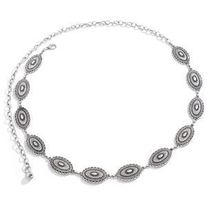 Bohemian style irregular carved silver metal body chain with adjustable lobster clasp