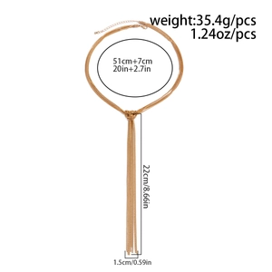 Detailed size chart of a gold snake chain necklace with weight and length measurements