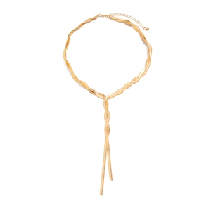 Minimalist gold-plated Y-shaped snake chain necklace with layered twist design and clasp