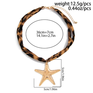 Detaillierte Maße für Seestern-Halskette mit Leopardenmuster, Länge 36 cm plus 7 cm Kette