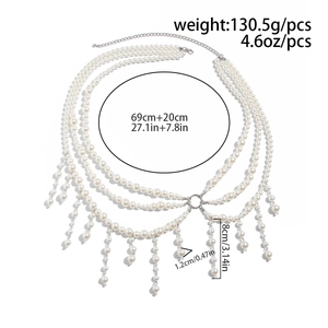 Size details of multilayer pearl body chain with dimensions 69+20cm and 130.5g weight