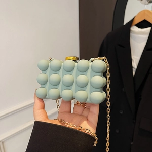 Mint green mini bubble textured acrylic box bag with gold chain strap for women