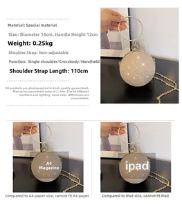 Détail du sac boule scintillant de 14cm avec poignée anneau sertie de strass chic