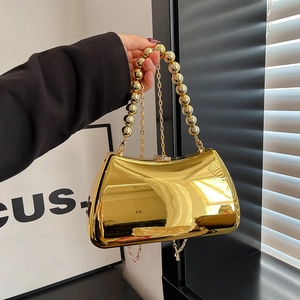 Women Acrylic Mirror Evening Clutch Bag With Beaded Handle Metal Chain Shoulder Crossbody Handbag For Wedding Party Formal