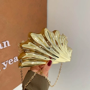 Women's Fashion Acrylic Shell Shape Evening Bag With Chain Strap Metallic Mirror Finish Banquet Party Shoulder Crossbody Bag