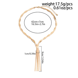 Detailed dimensions of the gold snake chain necklace with fringed tassel accents