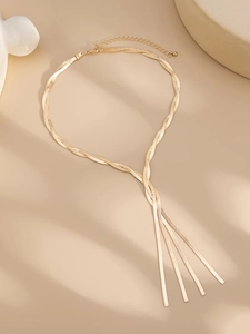 Golden flat snake chain necklace with layered fringe Y-shape pendant detail