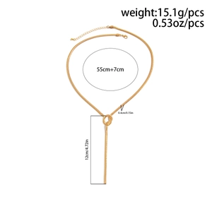 Detailed view of gold snake chain Y-necklace with dimensions and 15.1g weight spec