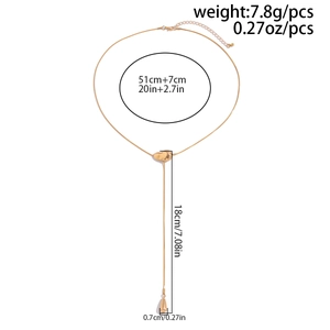 Lariat necklace size guide showing 51cm length with heart slider and drop pendant detail