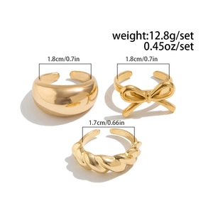 Détails du lot de 3 bagues dorées avec nœud et anneau torsadé avec dimensions