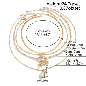Detailed size and weight specs for multilayer gold chain necklace with charms